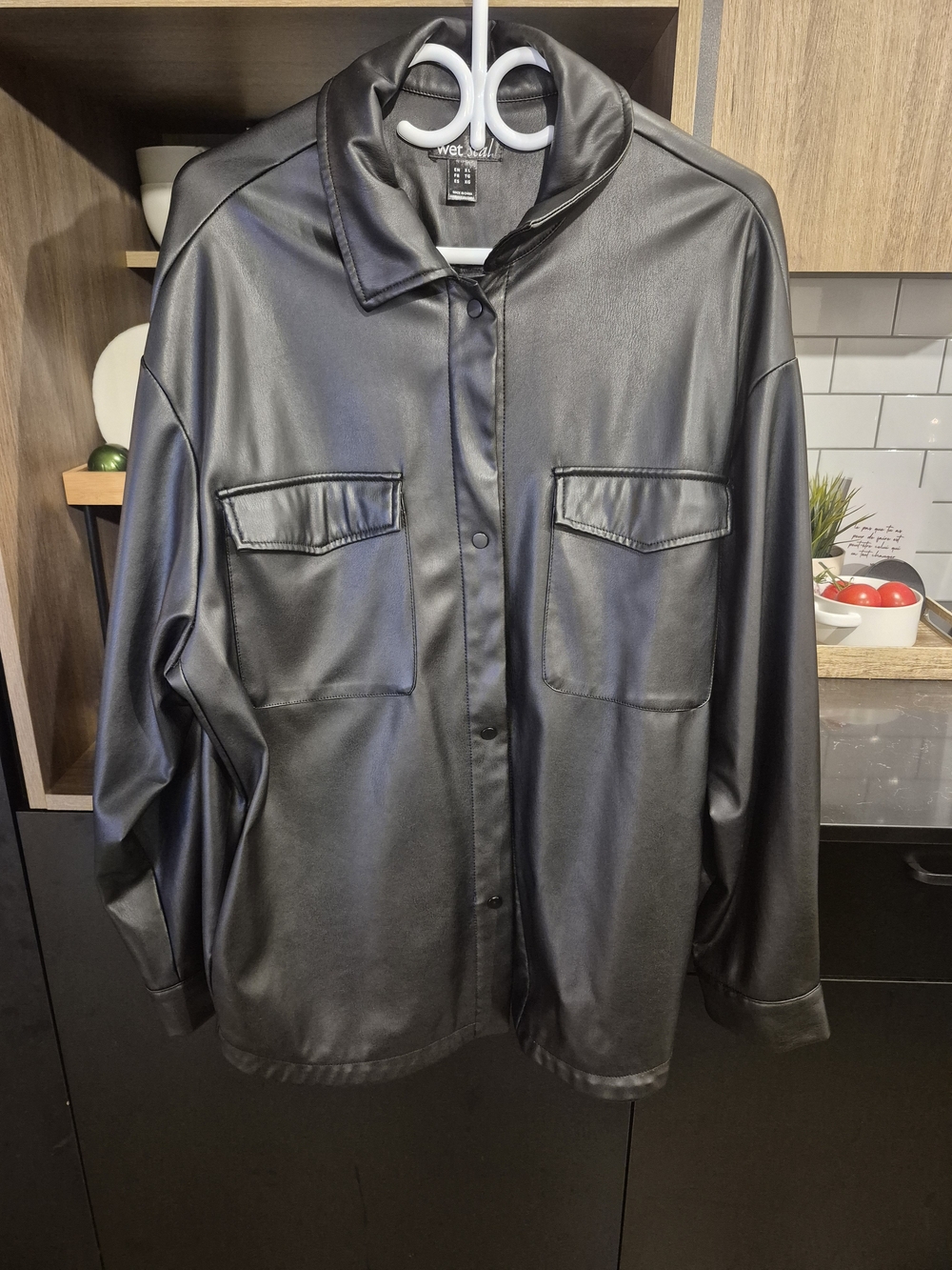 Wet Seal Black Faux Leather Oversized Shacket